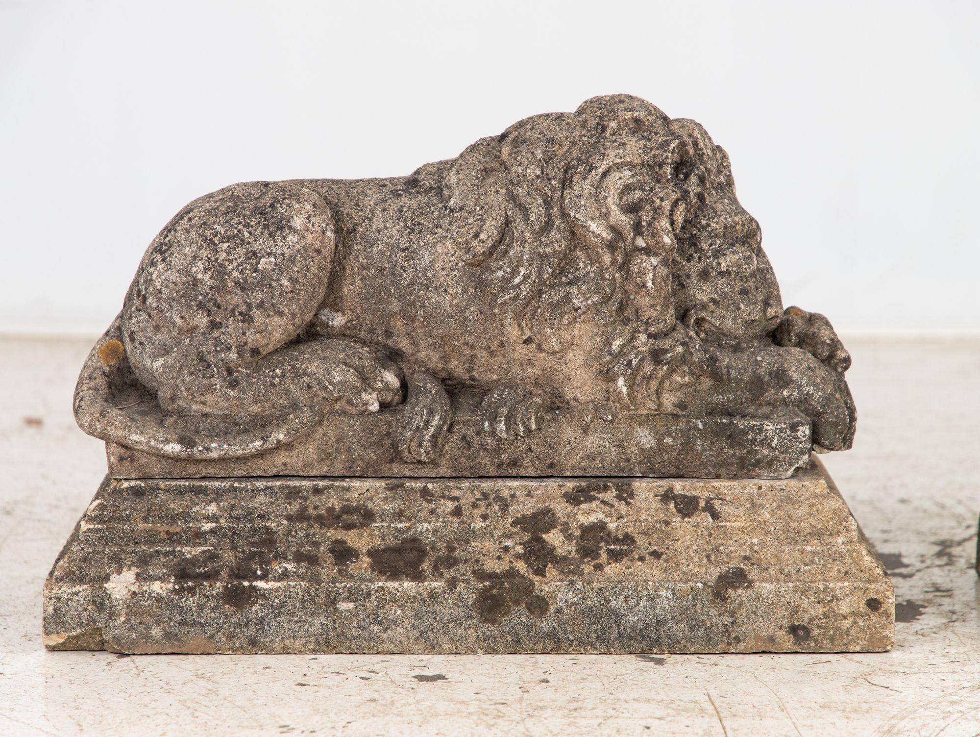 Circa 1920 English Pair of Large Recumbent Concrete Lions For Sale 6