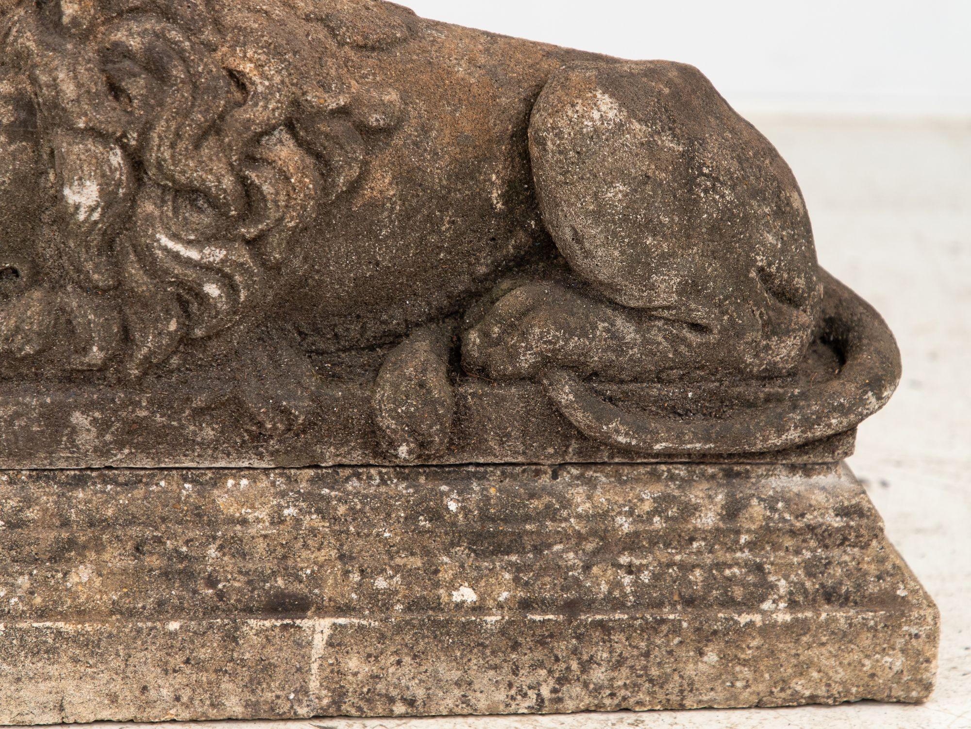 Circa 1920 English Pair of Large Recumbent Concrete Lions For Sale 8