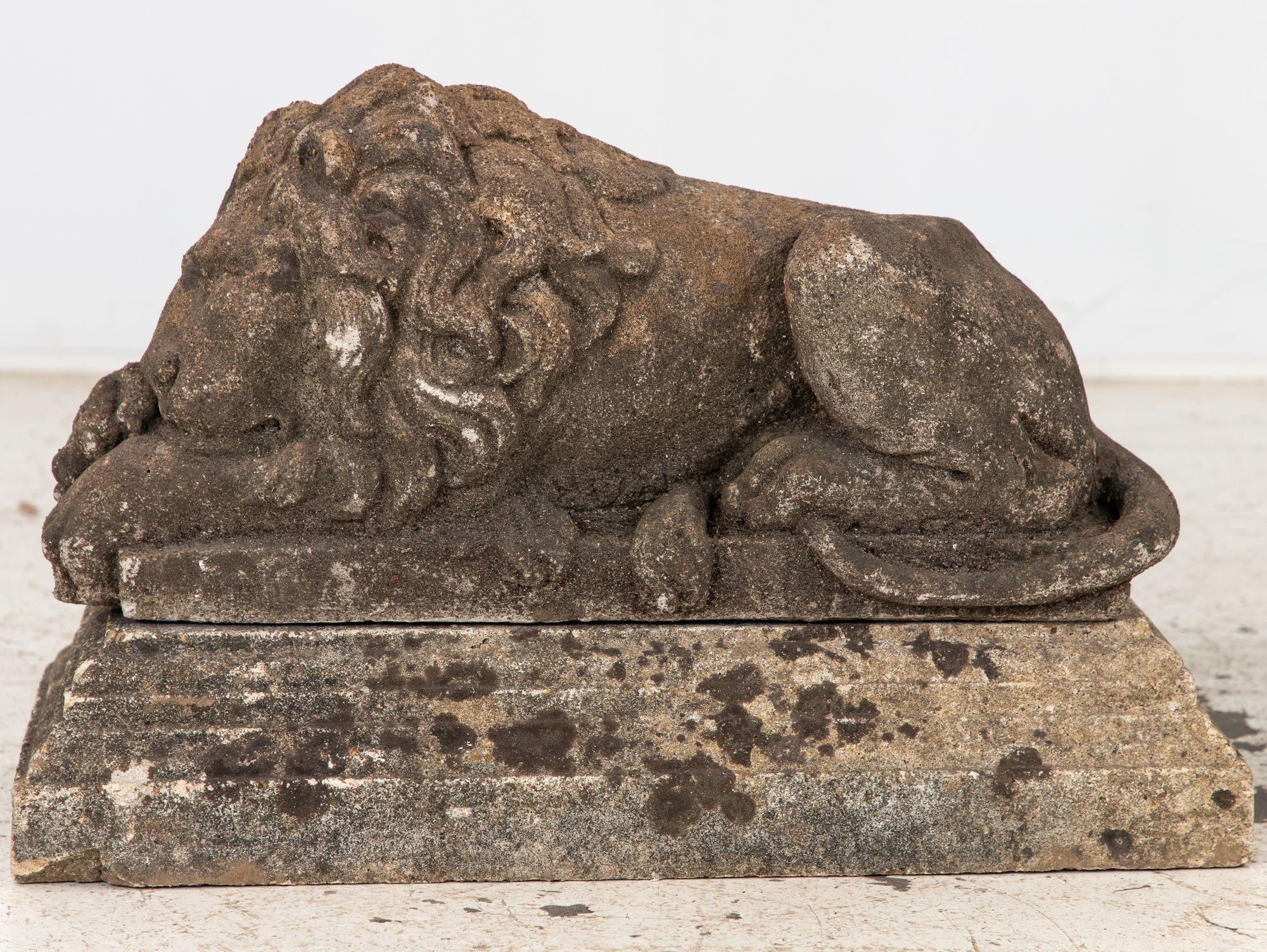 Circa 1920 English Pair of Large Recumbent Concrete Lions For Sale 3
