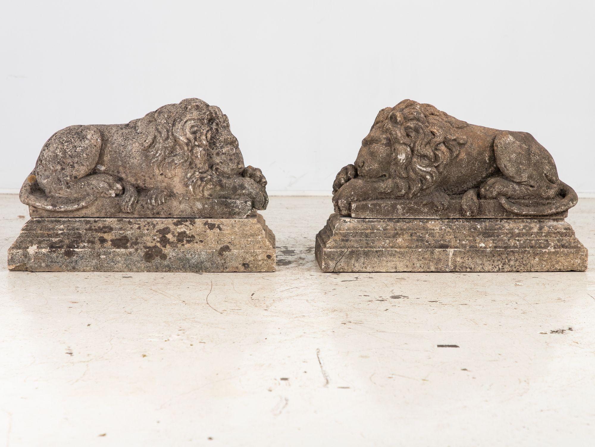 Circa 1920 English Pair of Large Recumbent Concrete Lions For Sale 5