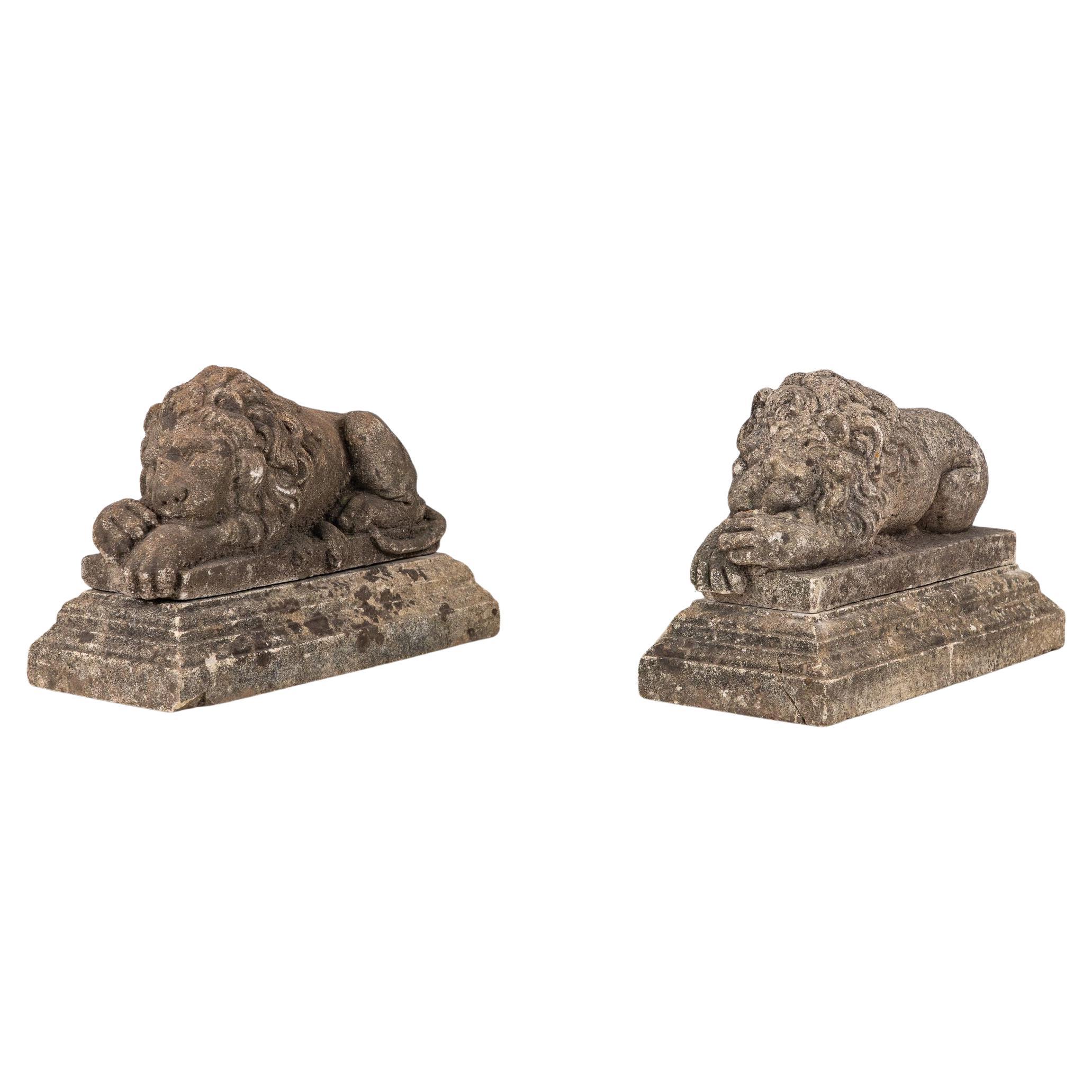 Circa 1920 English Pair of Large Recumbent Concrete Lions