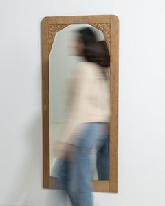 Circa 1920 French Art Nouveau Natural Wood Wall Mirror, Tall Format
