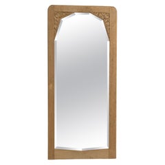 Circa 1920 French Art Nouveau Natural Wood Wall Mirror, Tall Format
