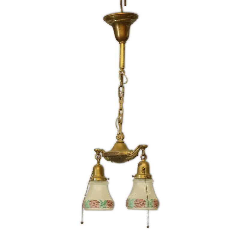 Circa 1920, French Glass and Brass Parlour Lantern In Excellent Condition For Sale In BALCATTA, WA