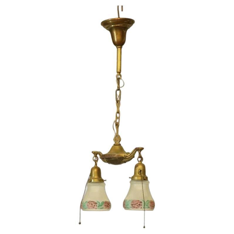 Circa 1920, French Glass and Brass Parlour Lantern