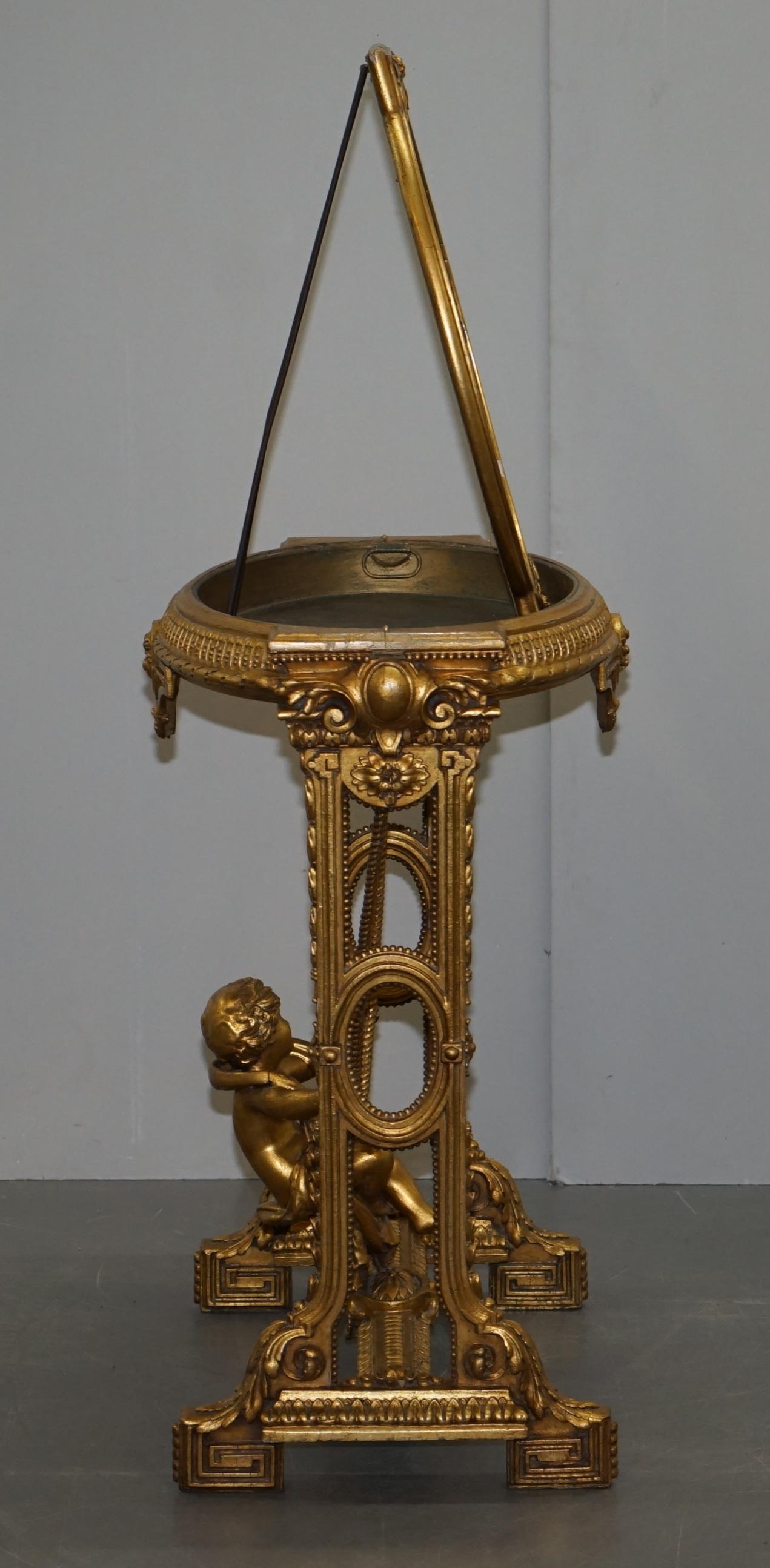 Gold Giltwood Occasional Table with Mirror Top and Cherub Putti Swing circa 1920 For Sale 5