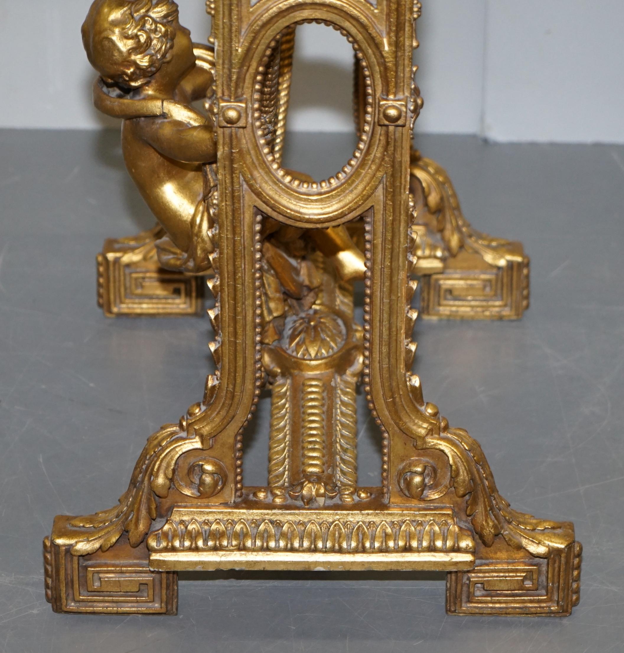 Gold Giltwood Occasional Table with Mirror Top and Cherub Putti Swing circa 1920 For Sale 6