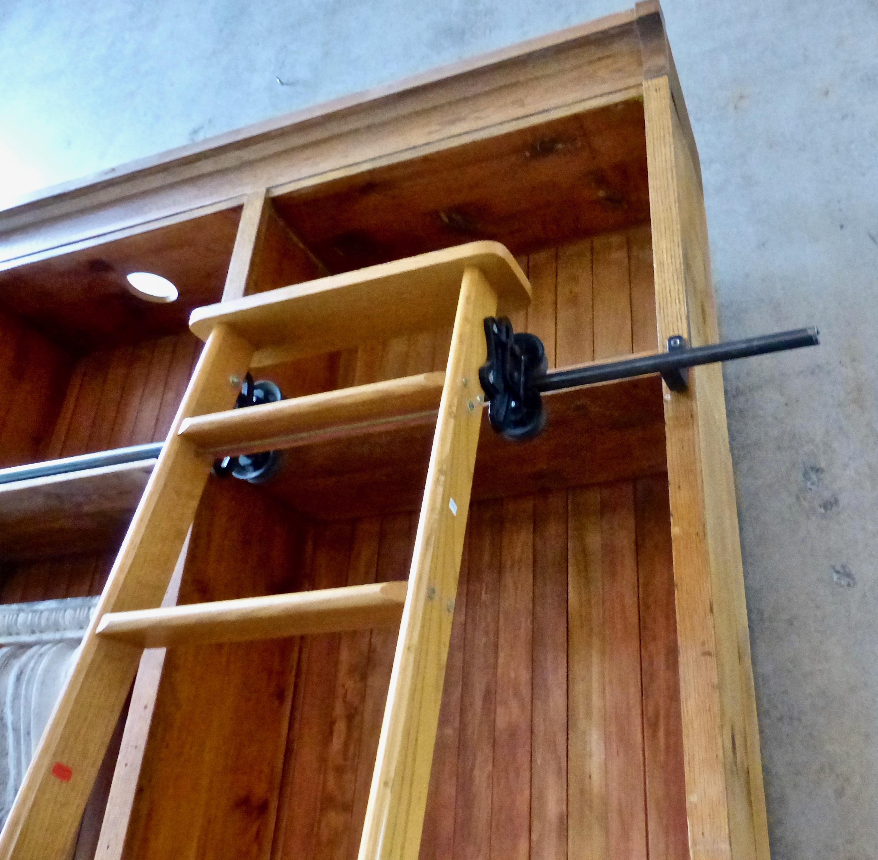 Large Shelving Unit with Rolling Library Ladder, circa 1920 at 1stDibs ...