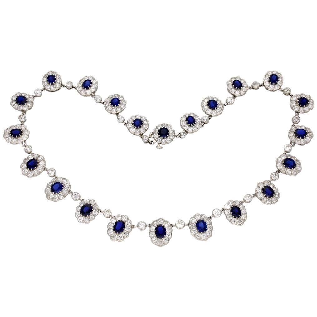 Circa 1920 Natural Unenhanced Burmese Sapphire Diamond Platinum Necklace Tiara