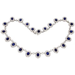 Circa 1920 Natural Unenhanced Burmese Sapphire Diamond Platinum Necklace Tiara