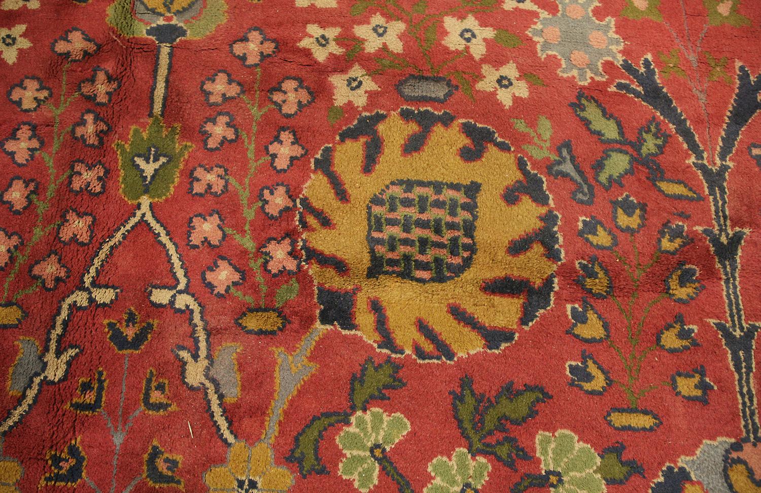 Circa 1920 Oversized Antique English Wool Donegal Carpet, Red Field For Sale 2
