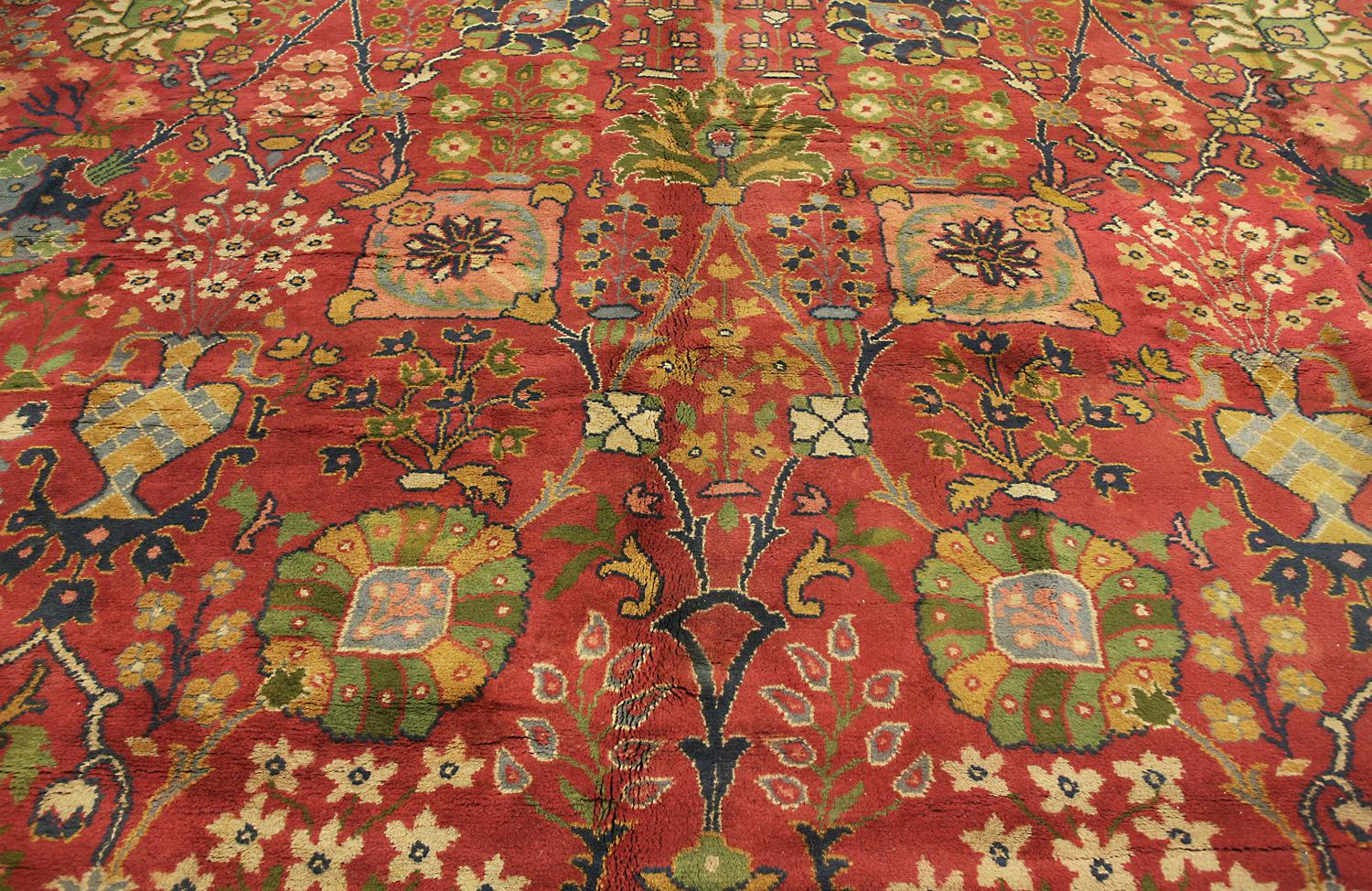 Circa 1920 Oversized Antique English Wool Donegal Carpet, Red Field For Sale 4