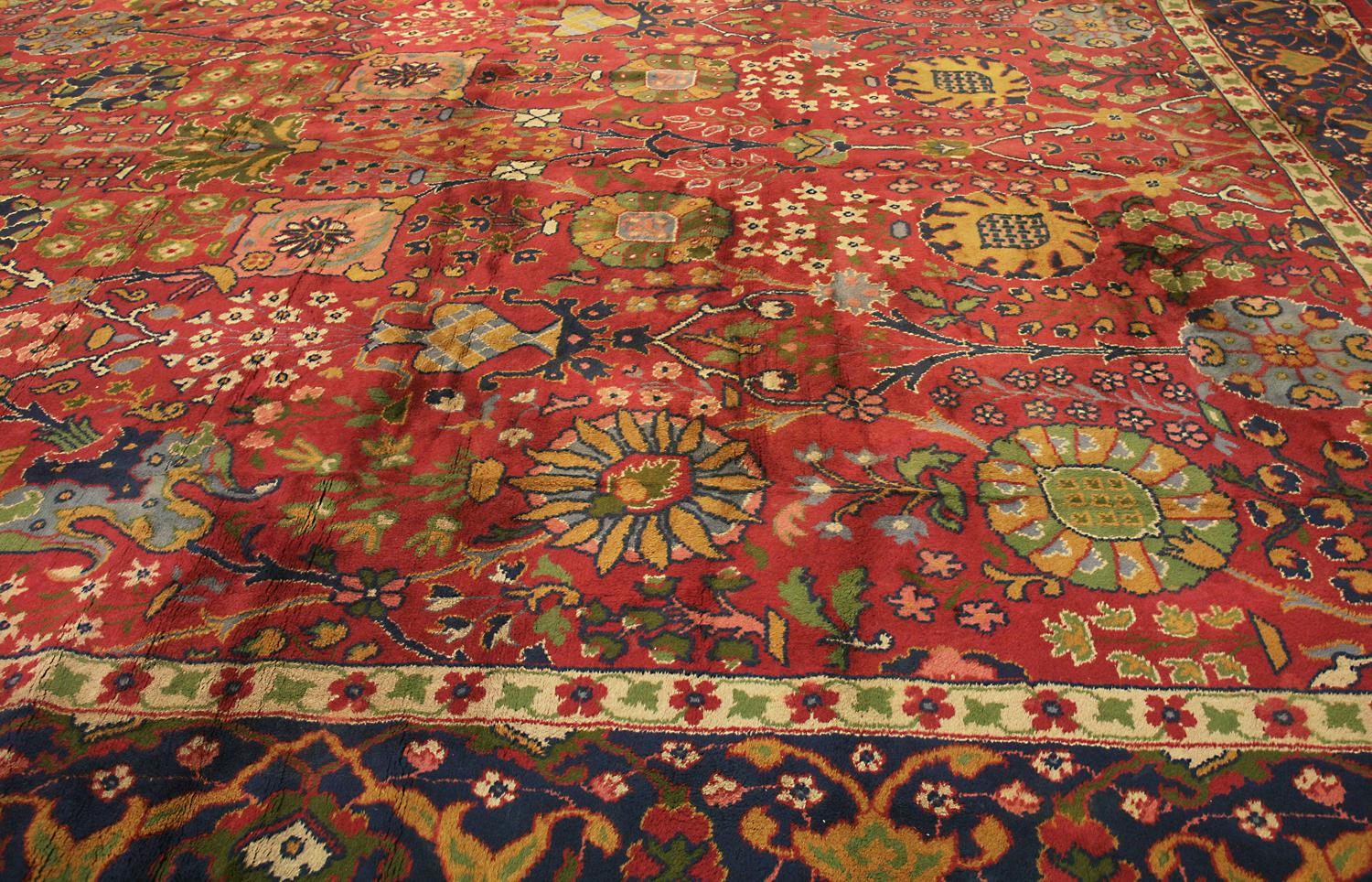 Circa 1920 Oversized Antique English Wool Donegal Carpet, Red Field For Sale 5
