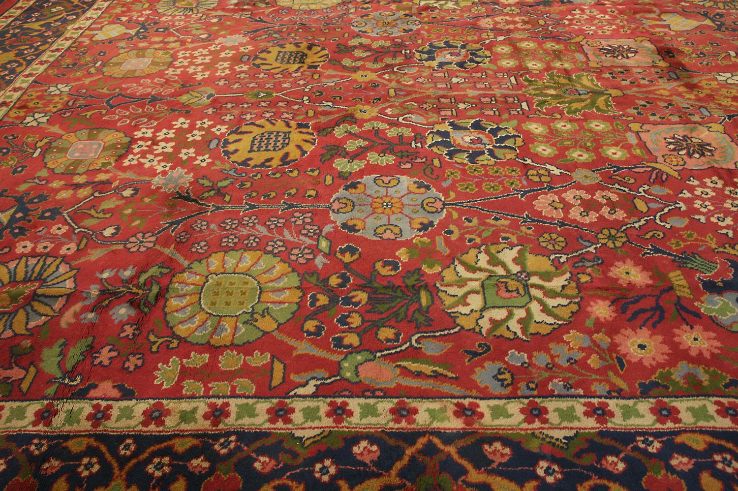 Circa 1920 Oversized Antique English Wool Donegal Carpet, Red Field For Sale 6