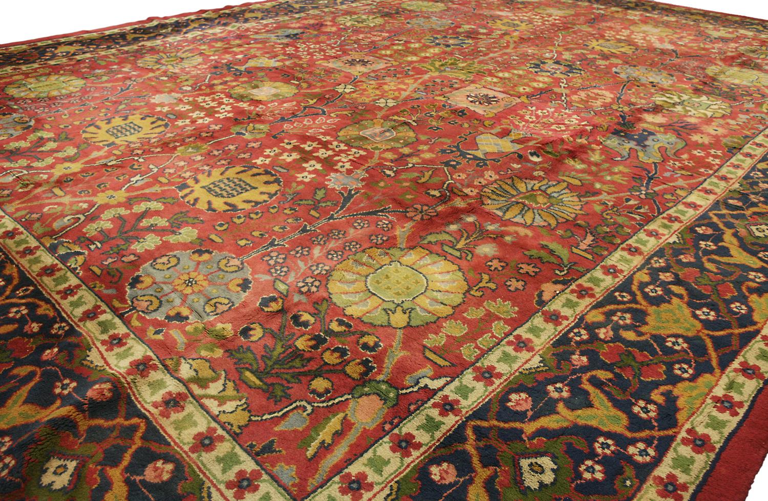 British Circa 1920 Oversized Antique English Wool Donegal Carpet, Red Field For Sale