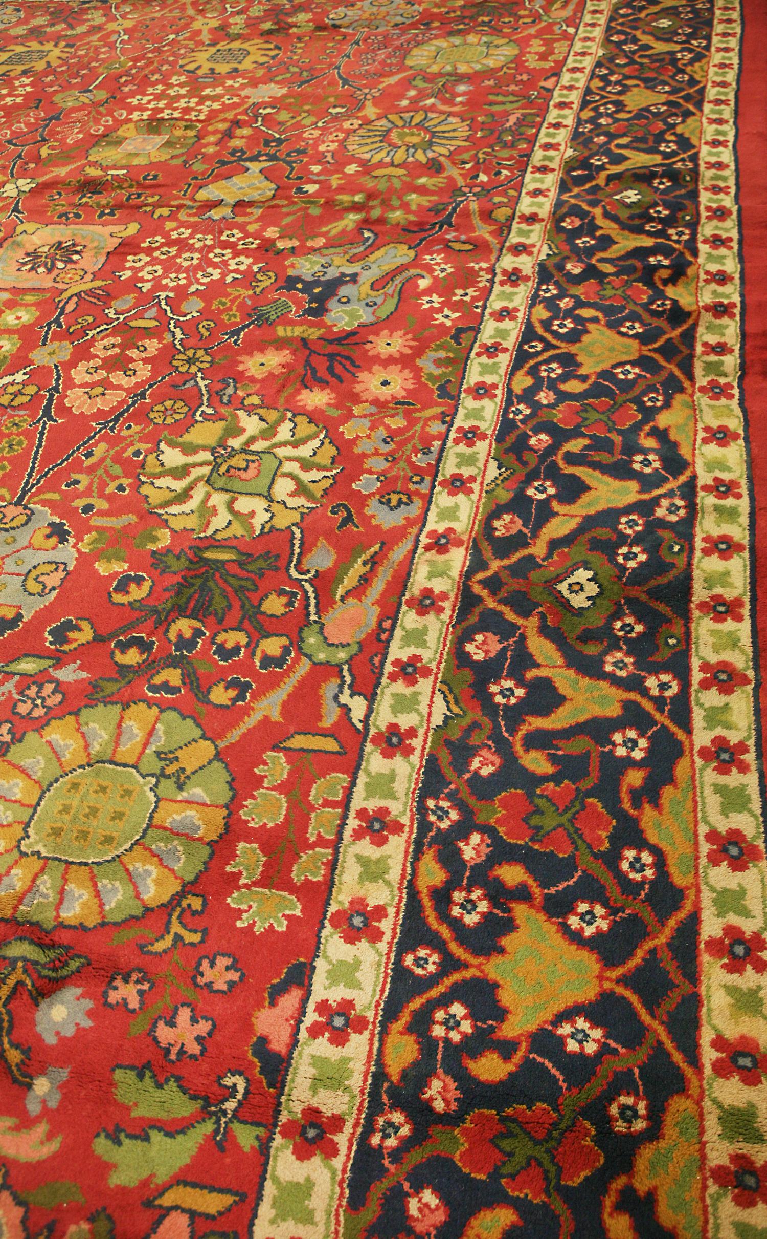 Hand-Knotted Circa 1920 Oversized Antique English Wool Donegal Carpet, Red Field For Sale