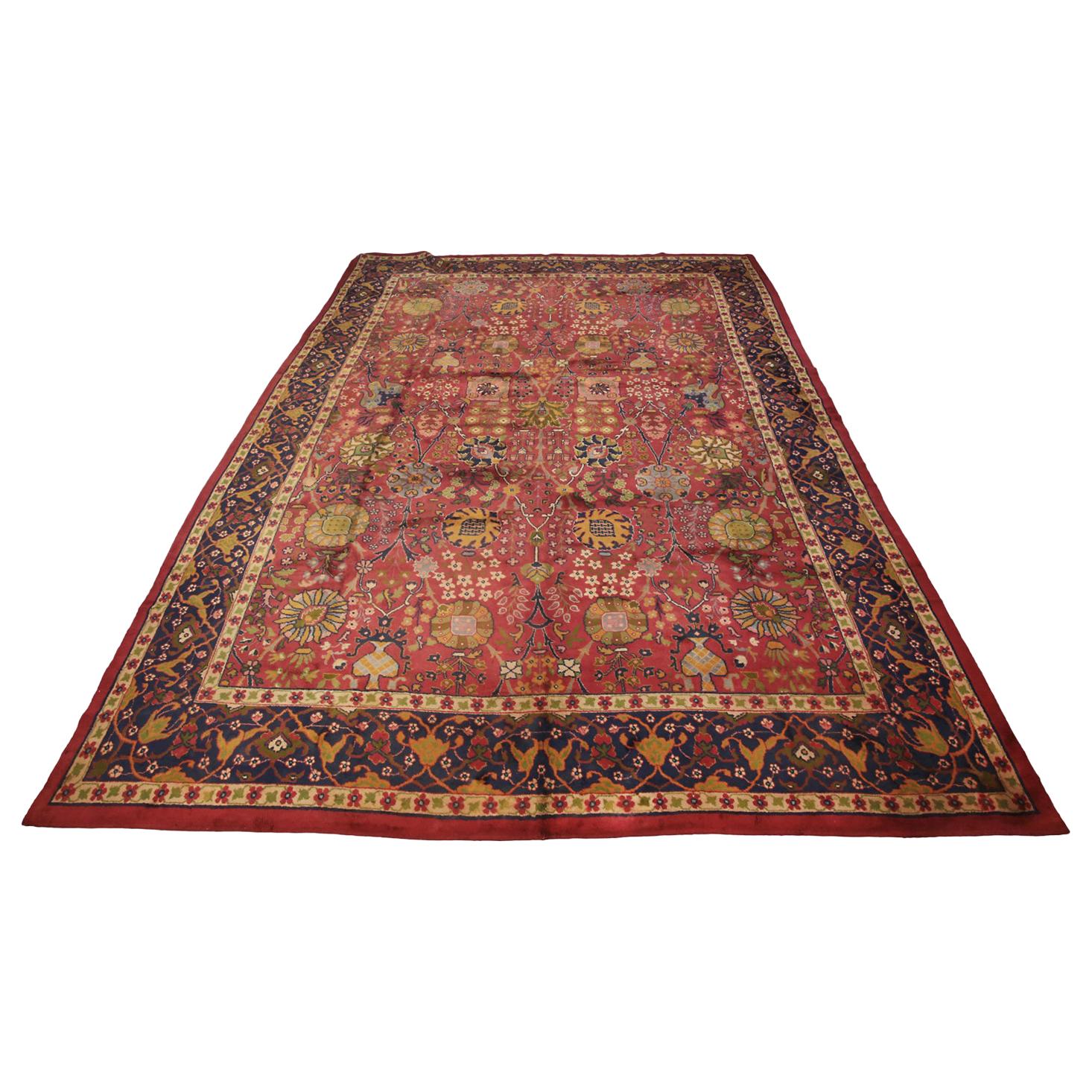 Circa 1920 Oversized Antique English Wool Donegal Carpet, Red Field For Sale