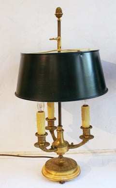 Circa 1920 Pareja de Lámparas Bouillotte Francesas de Bronce y Mármol