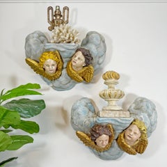 Circa 1920 Plaster Putto / Cherubs and Clouds Wall Shelves