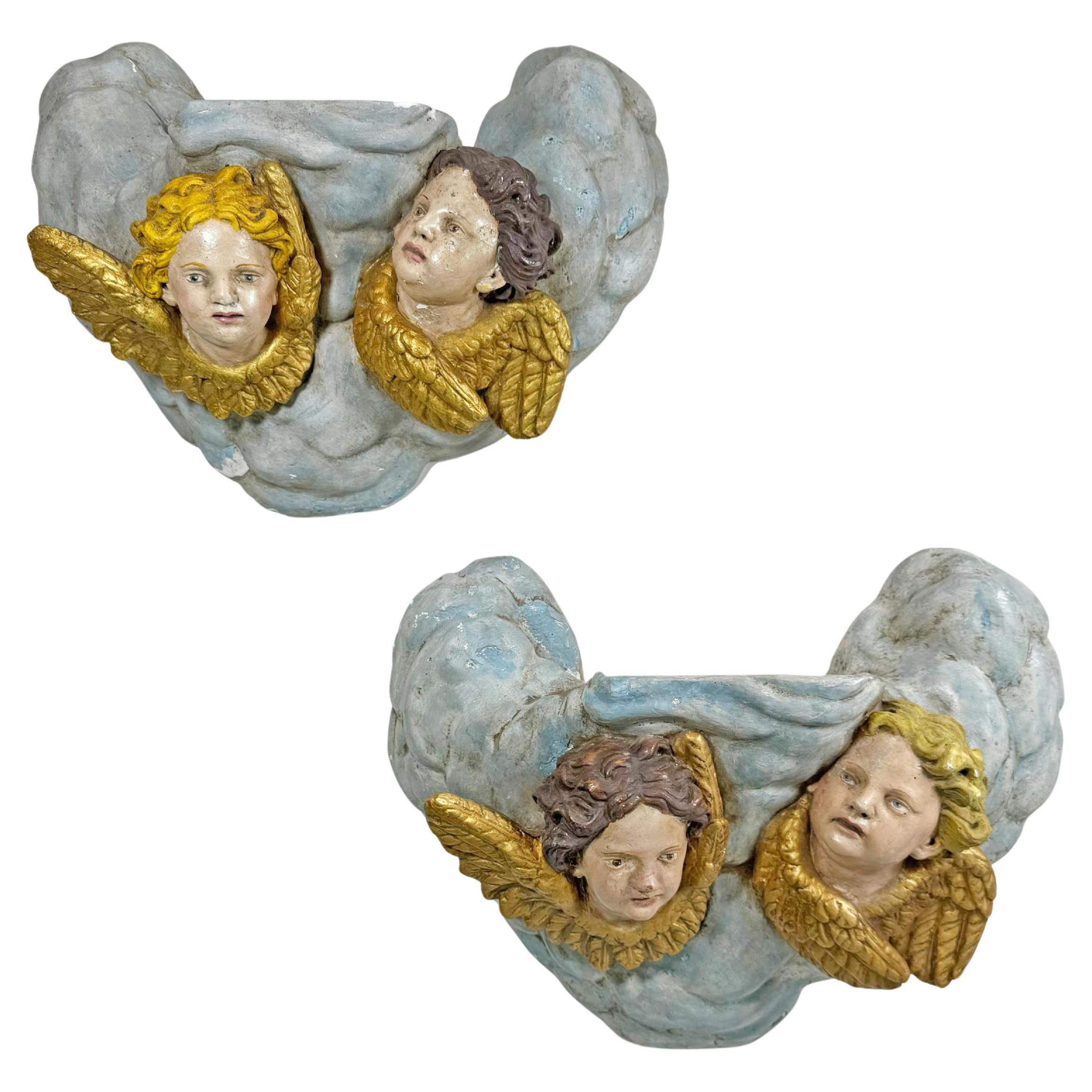 CIRCA 1920 Gips Putto / Putten und Wolken Wandregale im Angebot