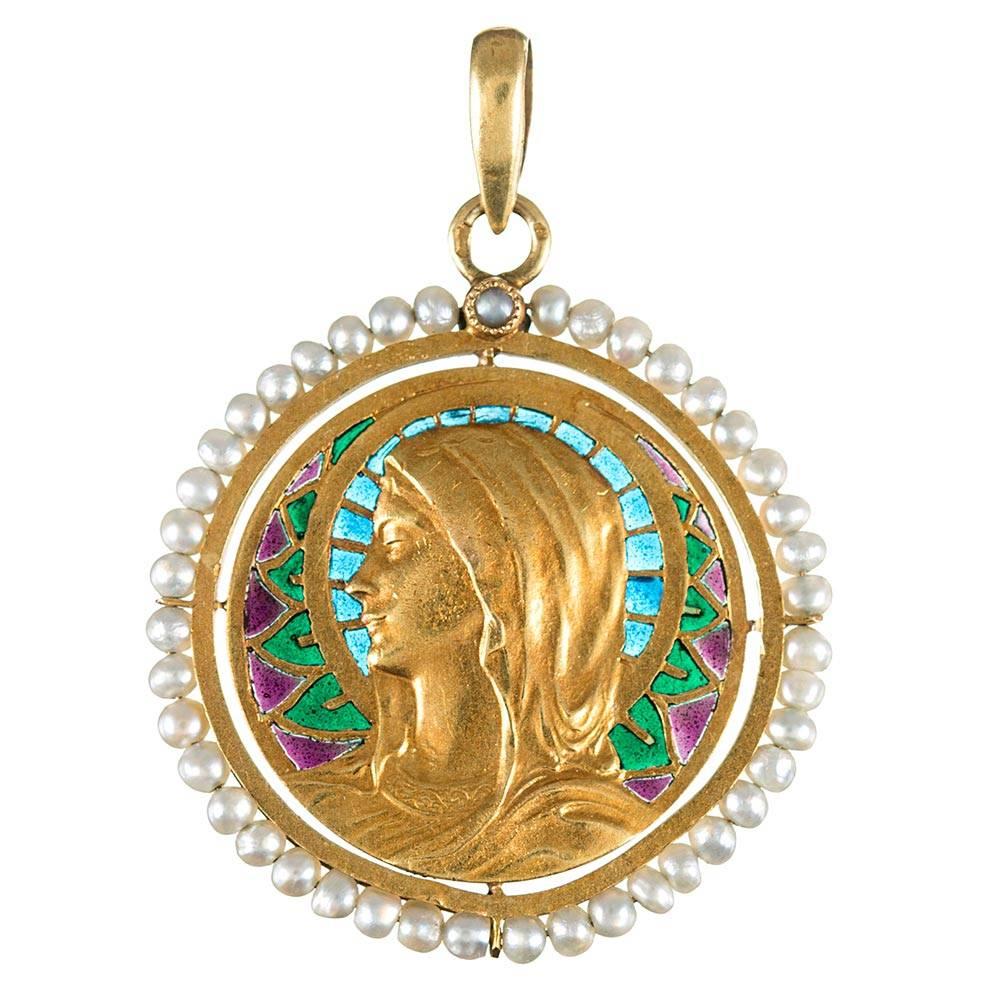 Plique-à-Jour Enamel Madonna Pendant, circa 1920