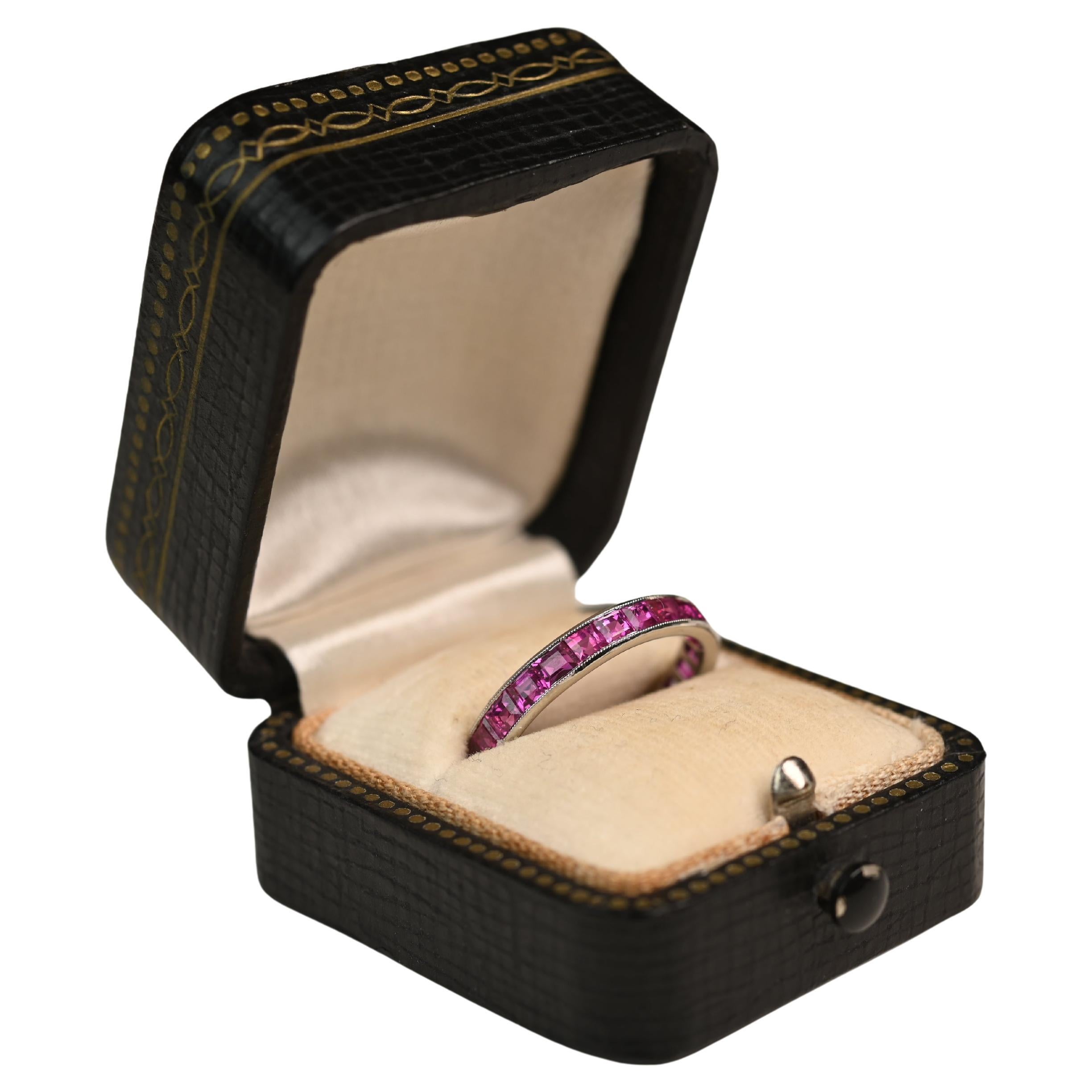 Antique Ruby Wedding Band. Carre Cut Ruby Eternity Band Platinum Art Deco 1920