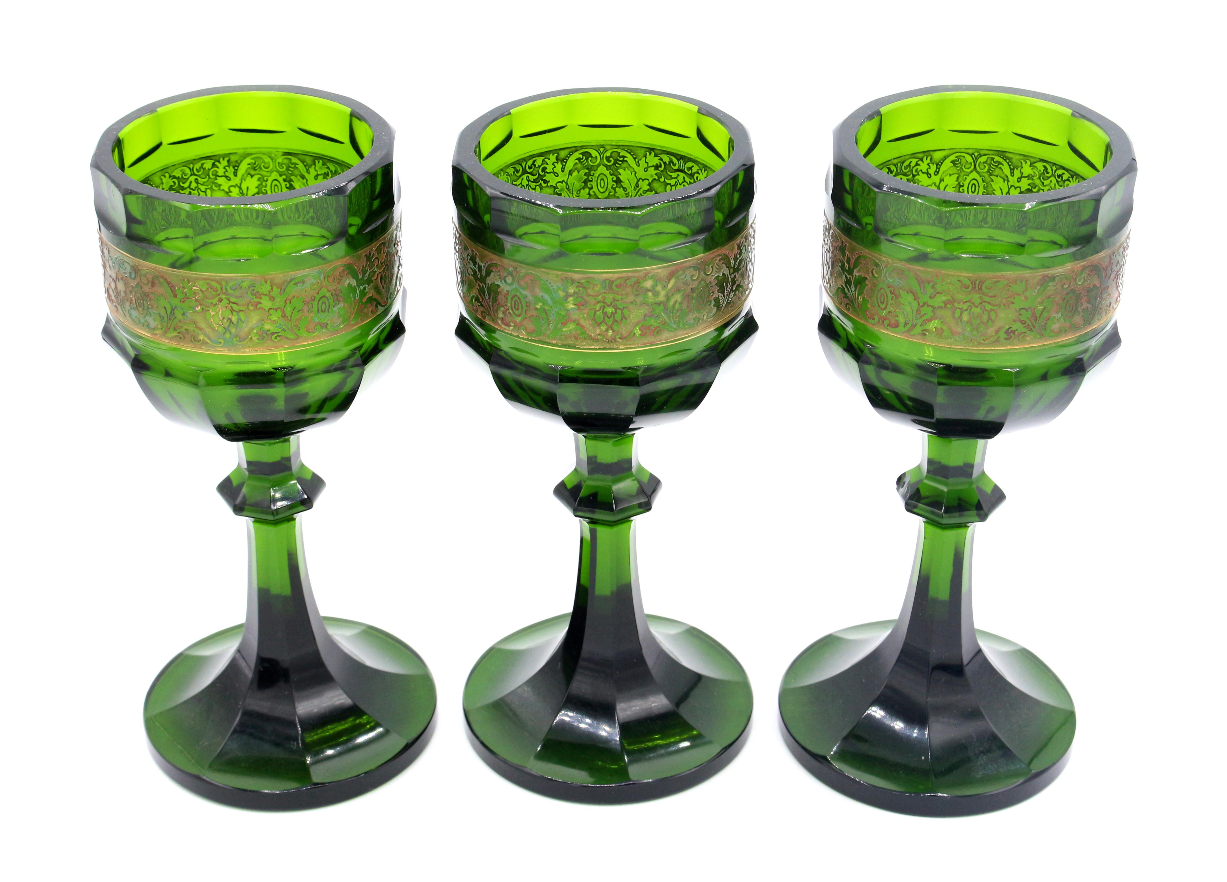 Circa 1920 Set of 6 Arts & Crafts White Wine Goblets by Moser In Good Condition For Sale In Chapel Hill, NC