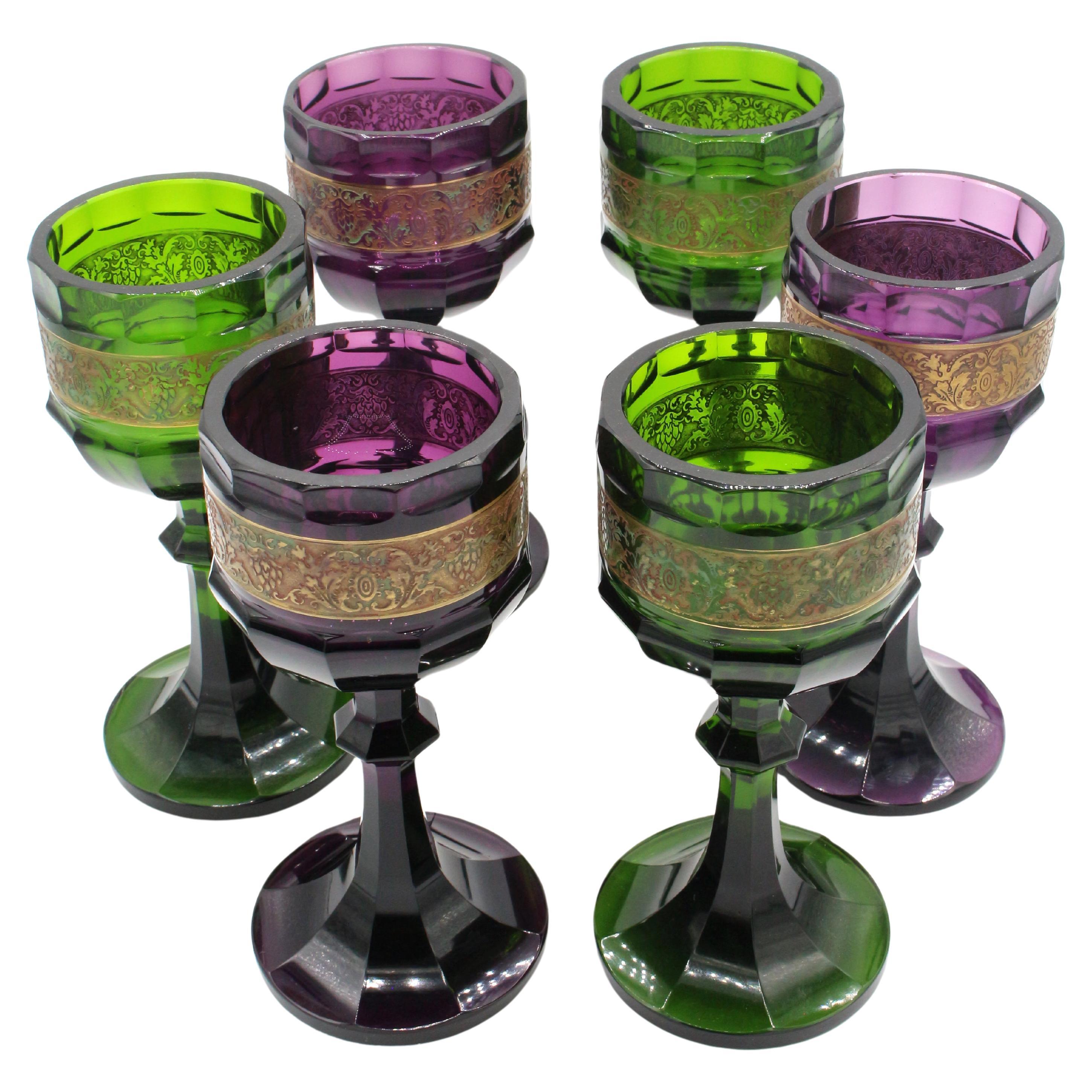 Juego de 6 copas de vino blanco Arts & Crafts de Moser, circa 1920