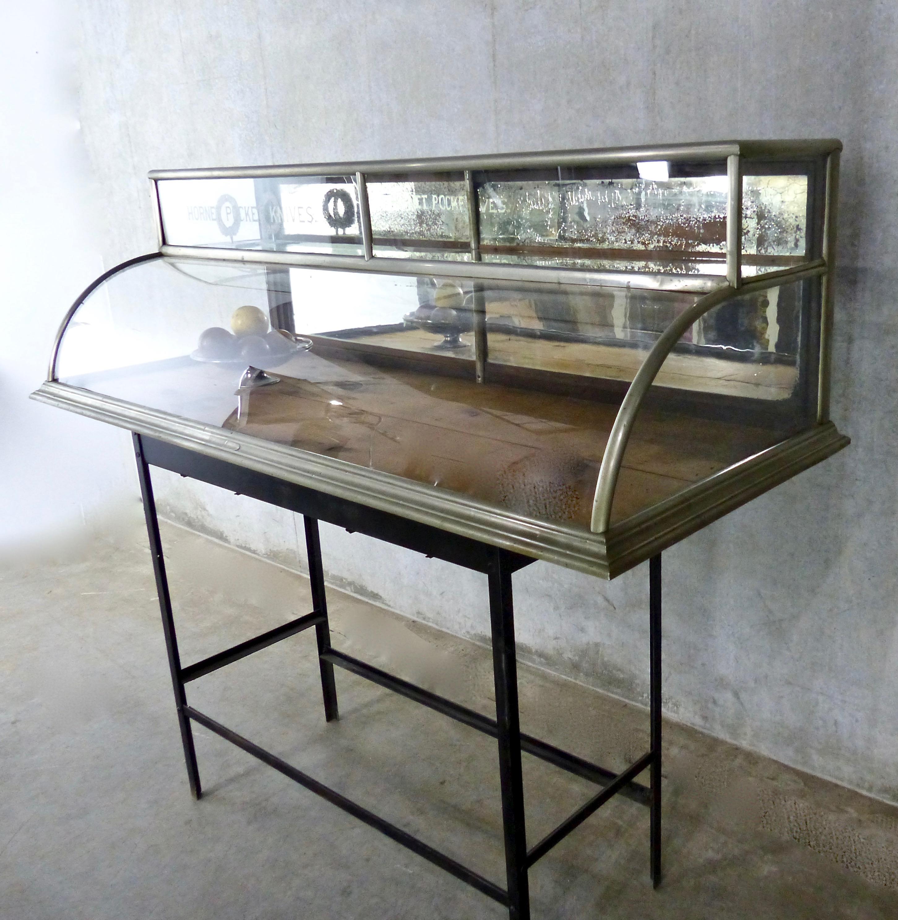 Two-Tiered Nickel-Plated Countertop Display Case, circa 1920 In Good Condition In Surrey, BC