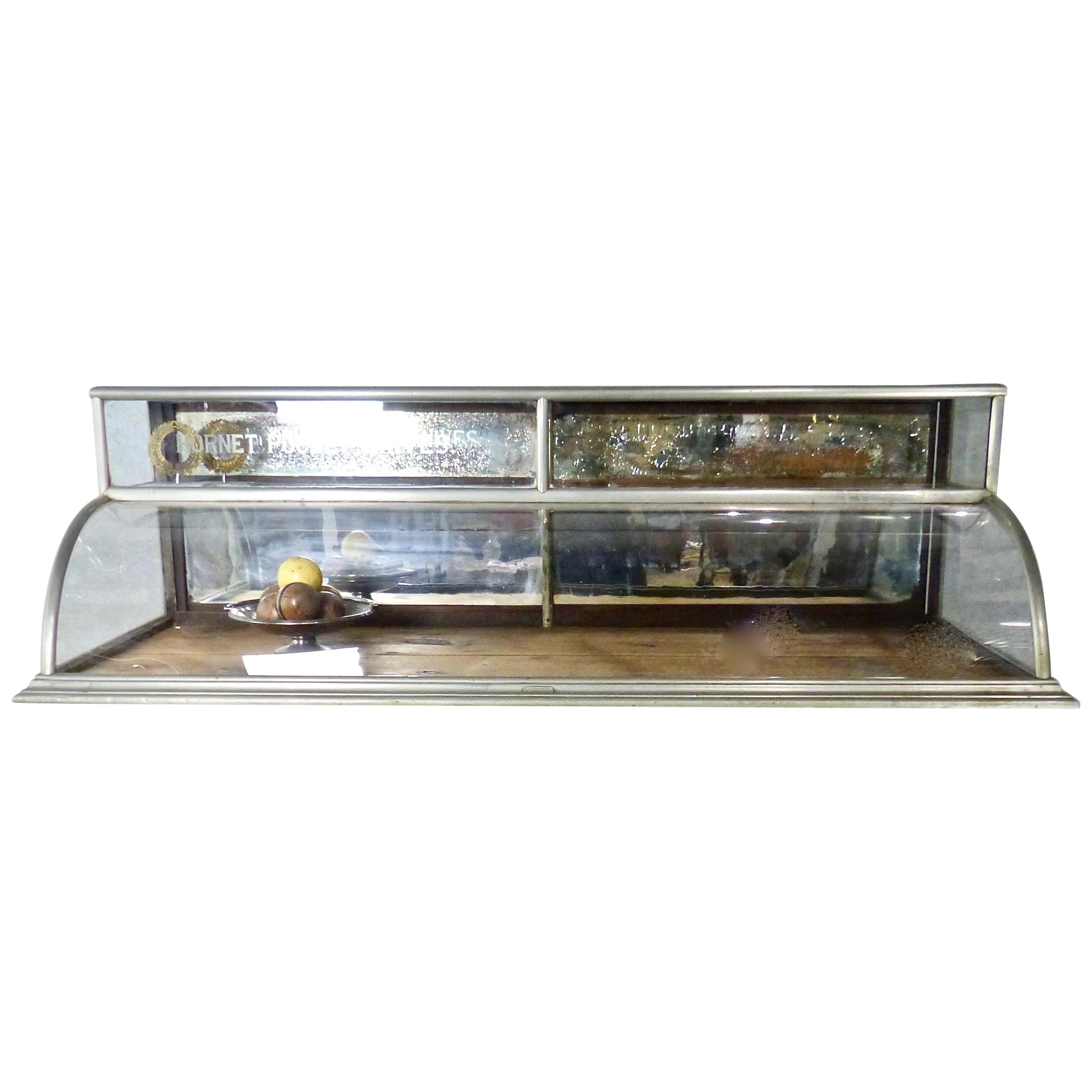 Two-Tiered Nickel-Plated Countertop Display Case, circa 1920