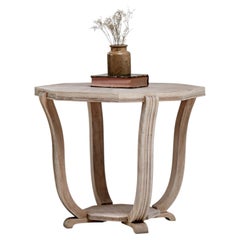 Circa 1920 White Wood Oak Art Deco Octagonal Coffee Table