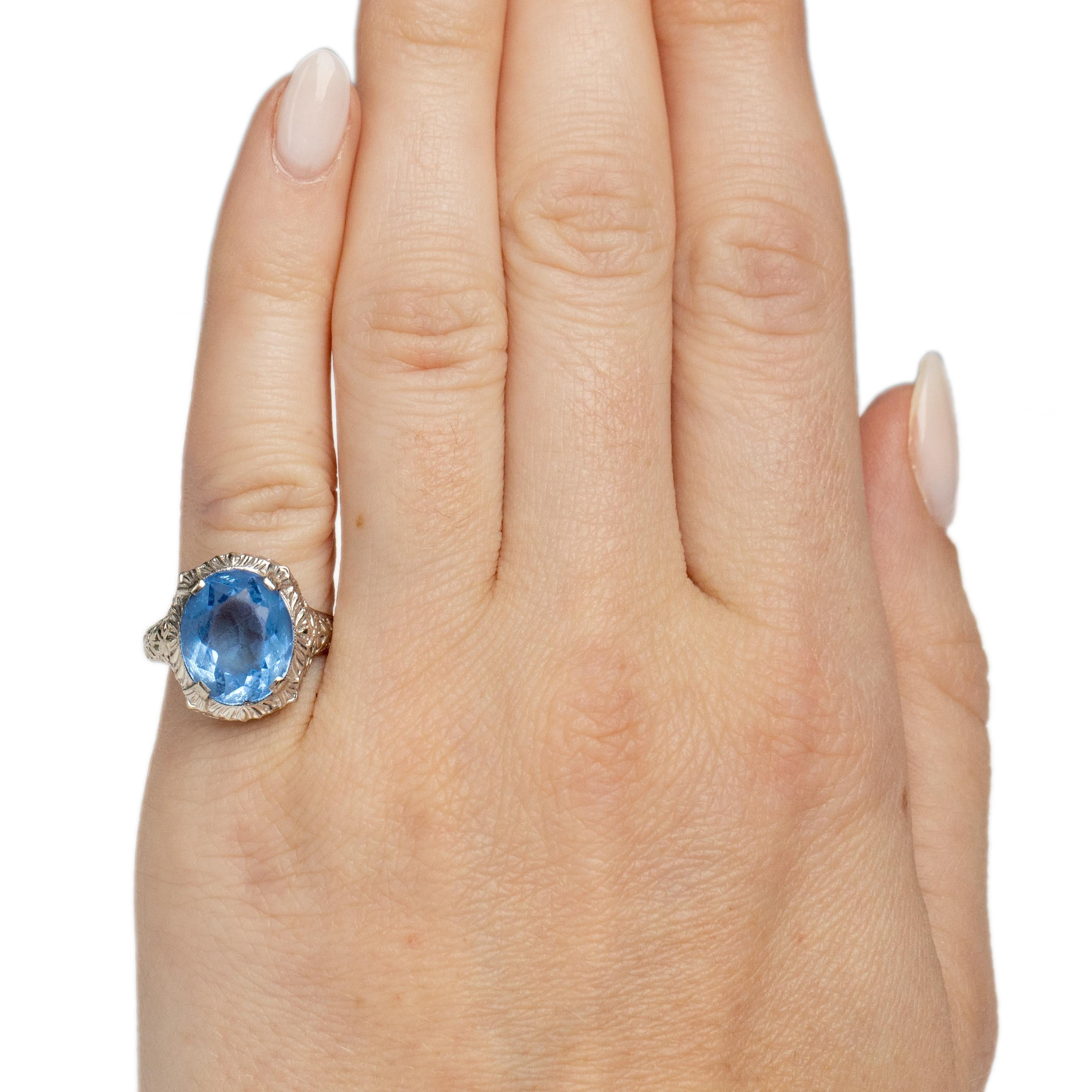 Women's Circa 1920's 10K White Gold Vintage Filigree Blue Gem Fashion Ring
