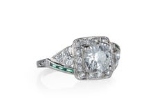 1.35 Karat Diamant und Smaragd Verlobungsring:: Platin:: ca. 1920er Jahre
