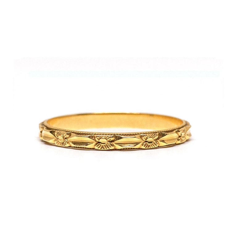 14 Karat Gold Engraved Thin  Art Deco Vintage Wedding  Band 