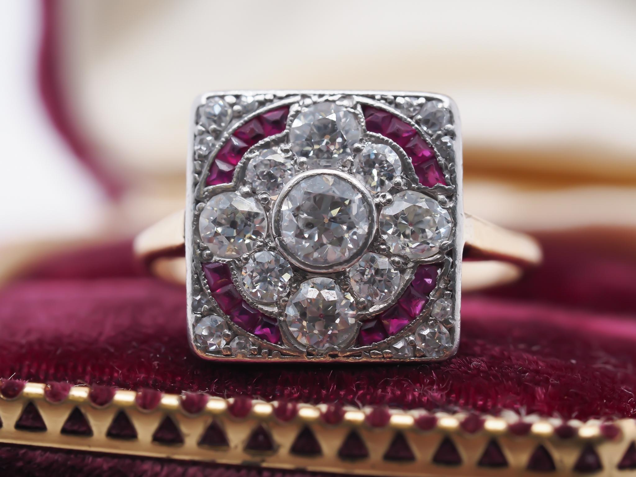 Year: 1920s
Item Details:
Ring Size: (Sizable)
Metal Type: 14k Yellow Gold [Hallmarked, and Tested]
Weight: 3.60 grams
Diamond Details: .90ct, total weight. Old Mine and Old European Brilliant cut diamonds, G Color, VS/SI Clarity
Side Stone Details: