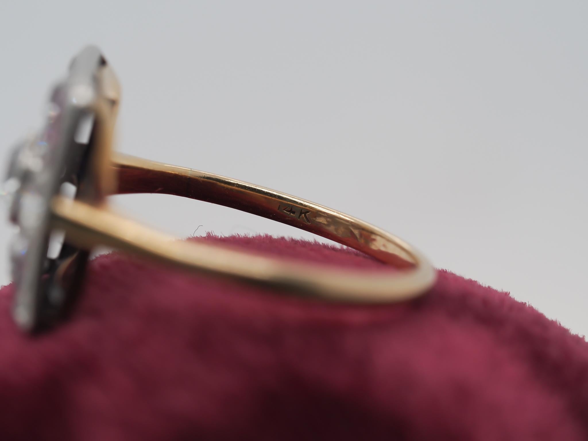 Old European Cut Circa 1920s 14K Yellow Gold Old European Diamond and Ruby Ring