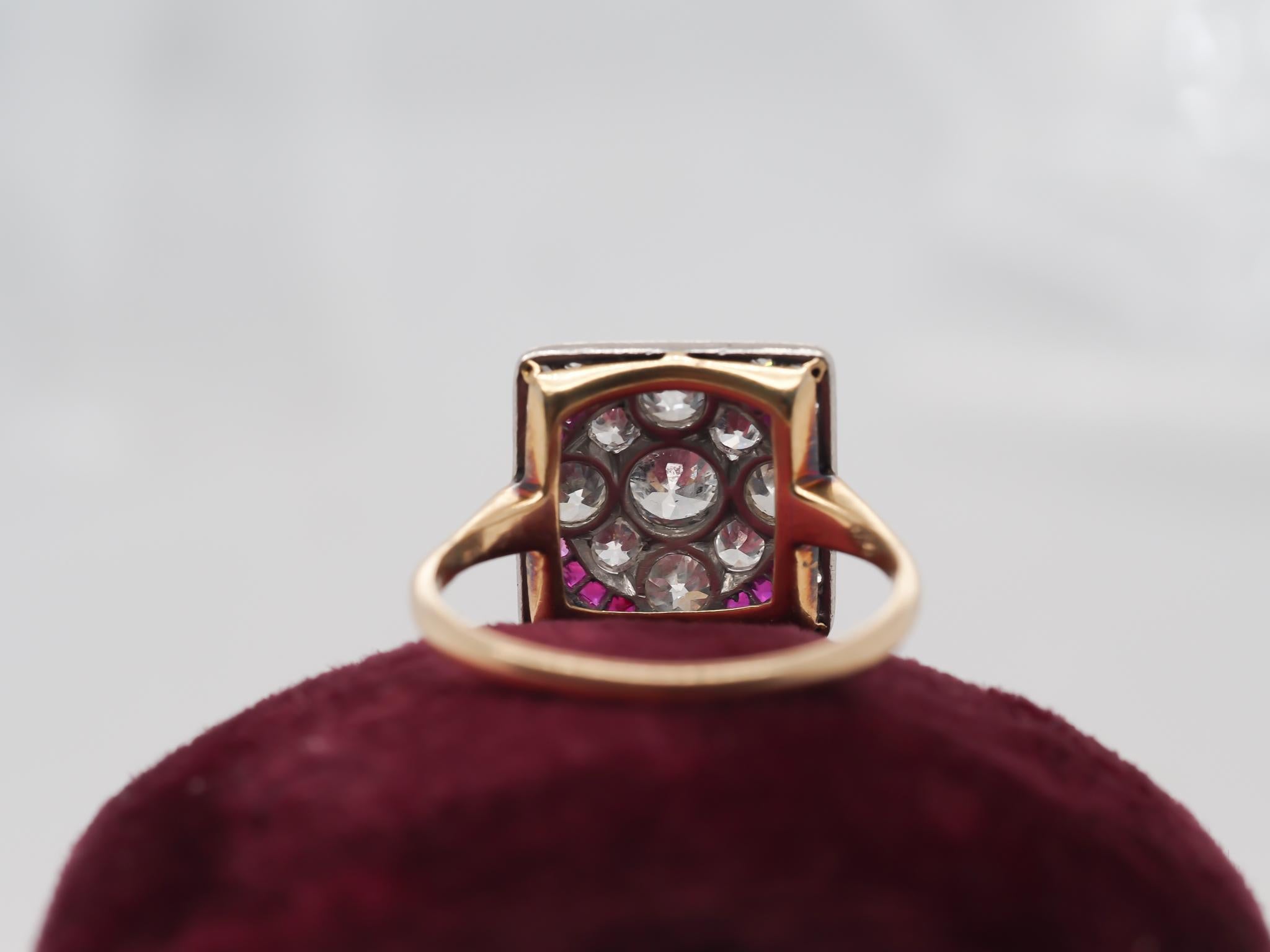 Circa 1920s 14K Yellow Gold Old European Diamond and Ruby Ring In Good Condition In Hicksville, NY