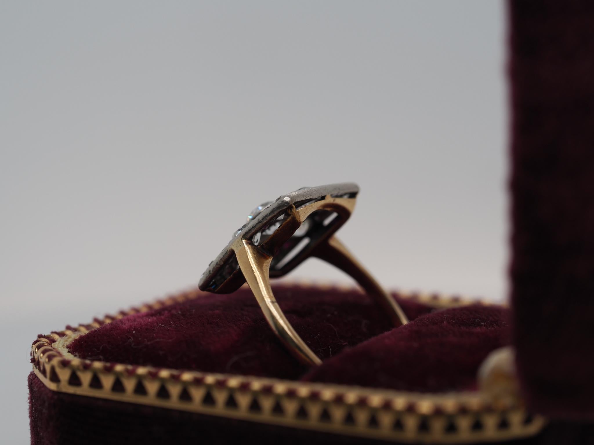 Circa 1920s 14K Yellow Gold Old European Diamond and Ruby Ring 1