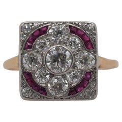 Circa 1920s 14K Yellow Gold Old European Diamond and Ruby Ring