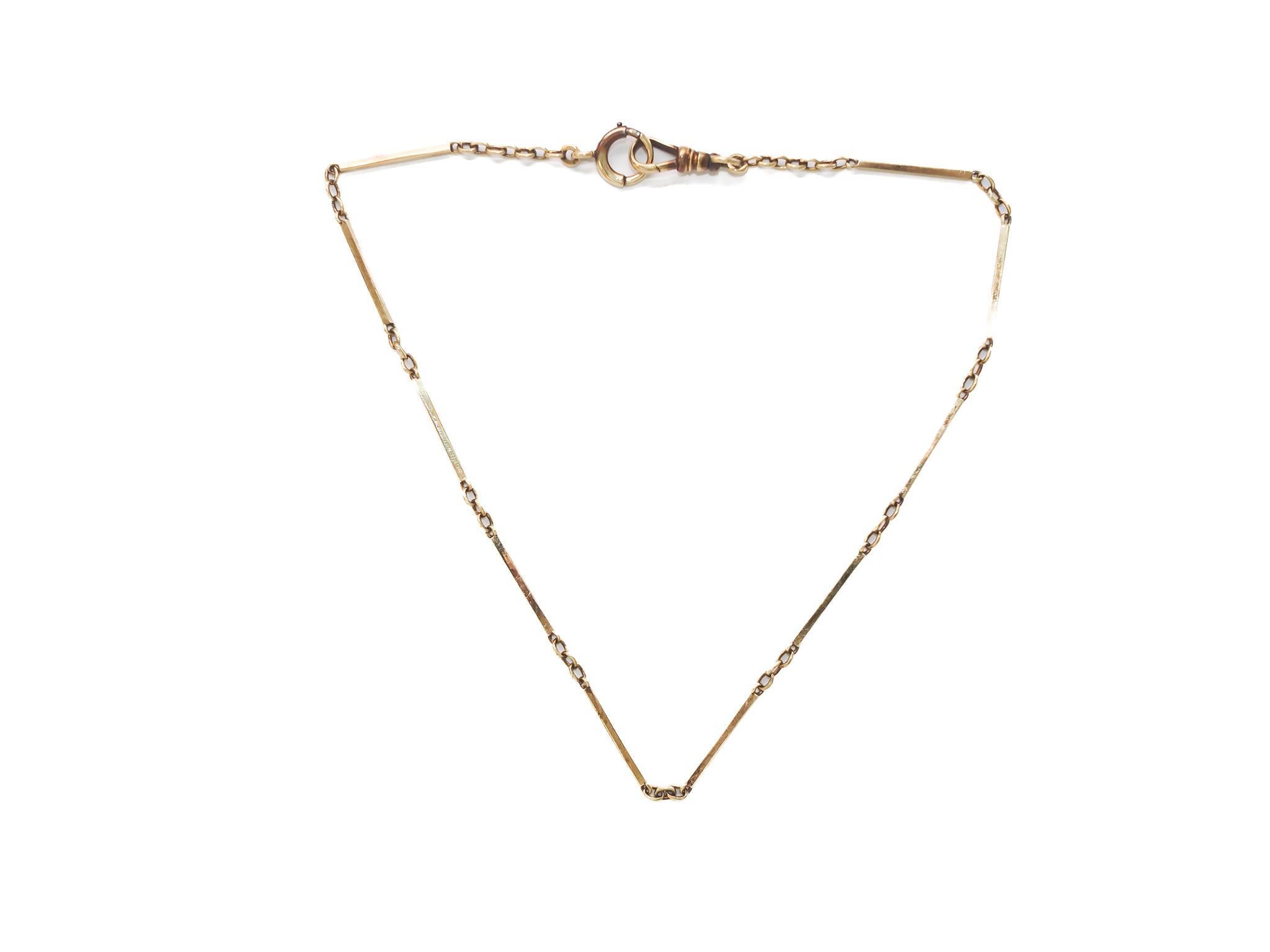 Circa 1920s 14K Oro Amarillo Estación Bar Collar Cadena Art Decó en venta