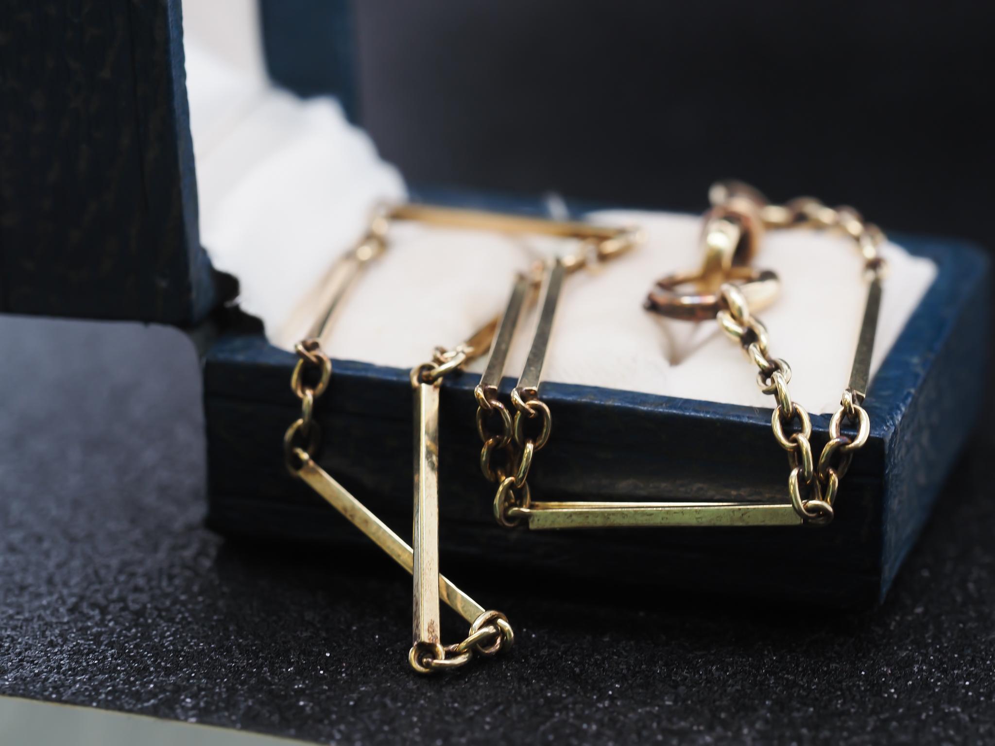 De las mujeres Circa 1920s 14K Oro Amarillo Estación Bar Collar Cadena en venta