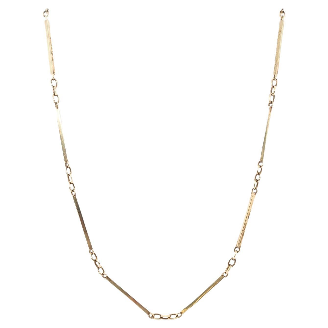Circa 1920s 14K Yellow Gold Station Bar Necklace Chain