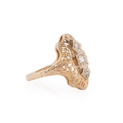 Circa 1920's 14k Yellow Gold Vintage Three Stone Shield Ring