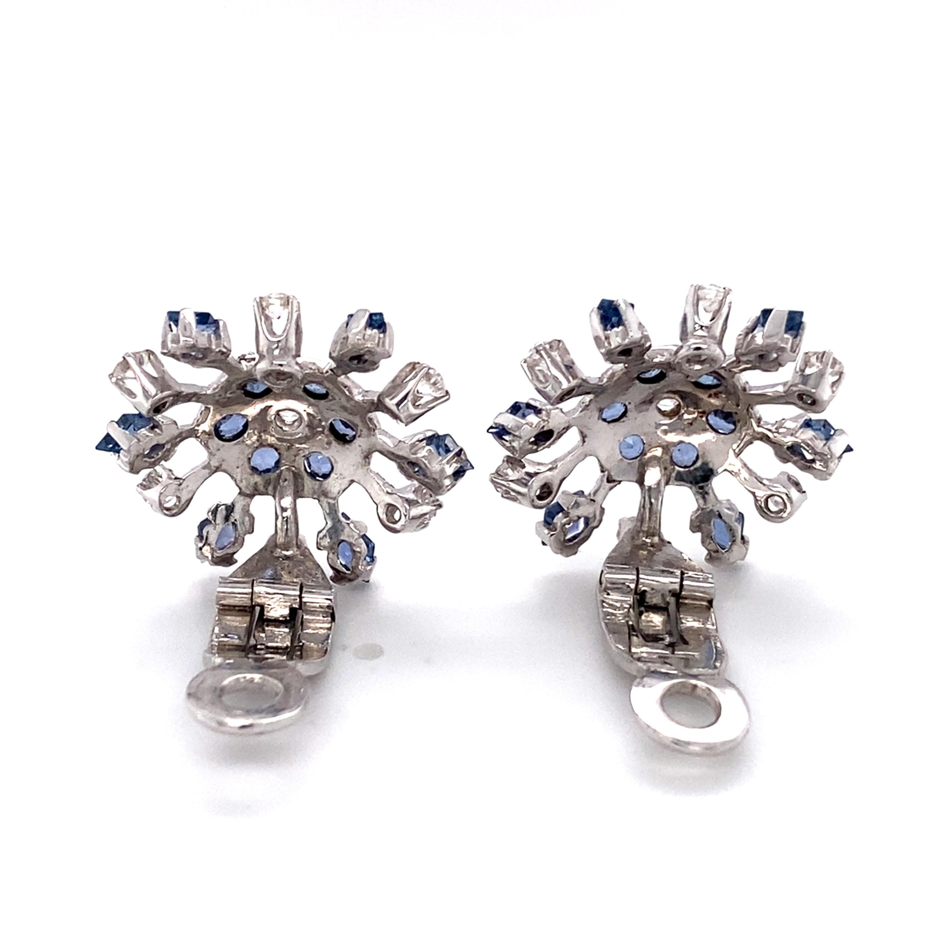 Old Mine Cut Circa 1920s 1.80 Carat Diamond and Sapphire Snowflake French Clip Earrings