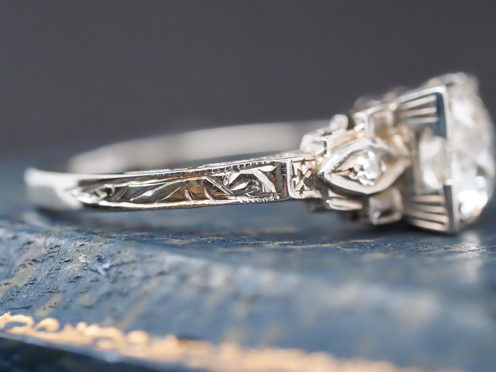Old European Cut Circa 1920s 18K White Gold 1.20ct Old European Diamond Engagement Ring For Sale