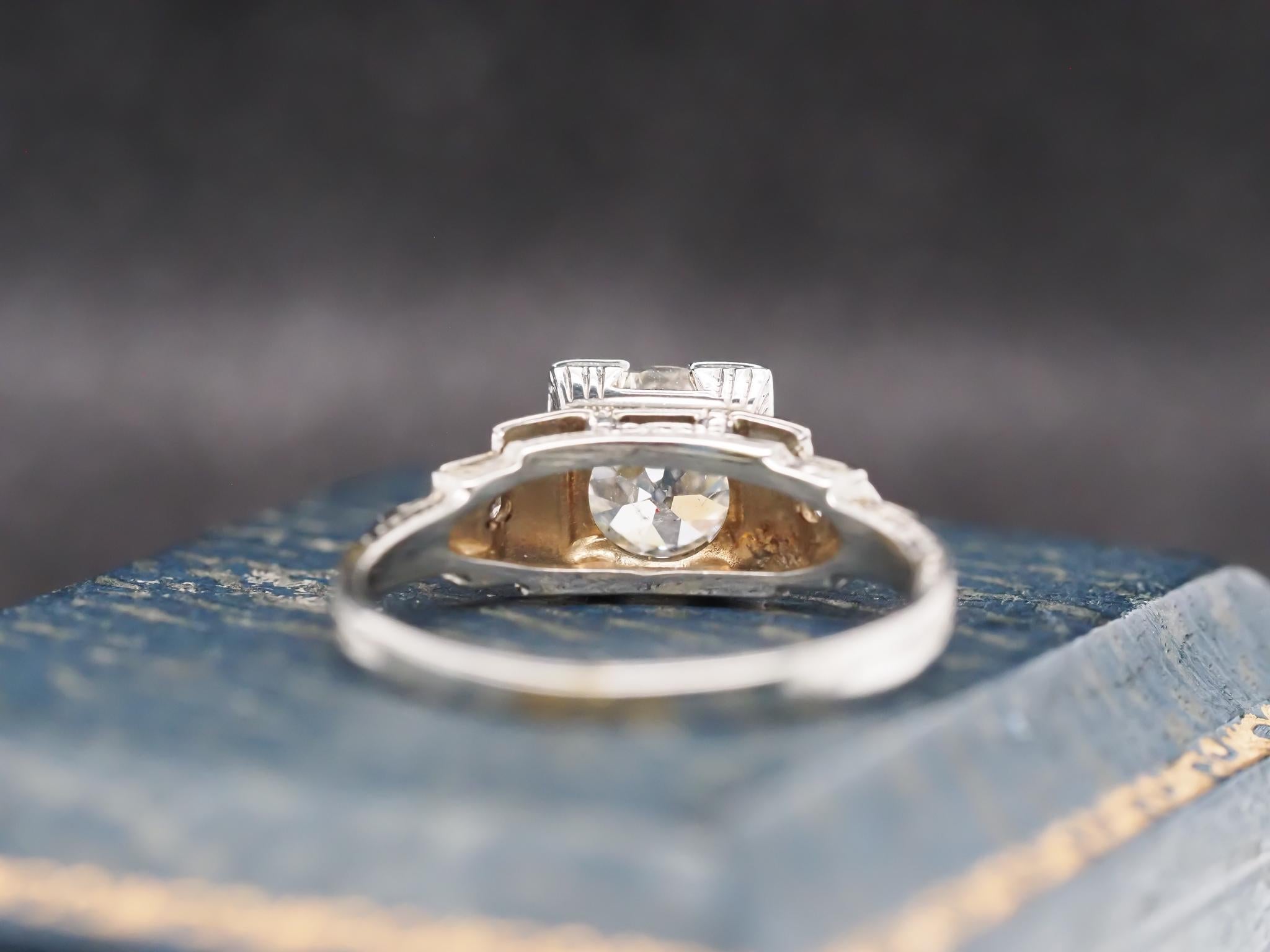 Circa 1920s 18K White Gold 1.20ct Old European Diamond Engagement Ring In Good Condition For Sale In Hicksville, NY