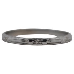 Circa 1920s 18K White Gold Engraved Wedding Band