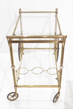 Circa 1920's-30s Anglo-French Brass & Glass Drinks Trolley