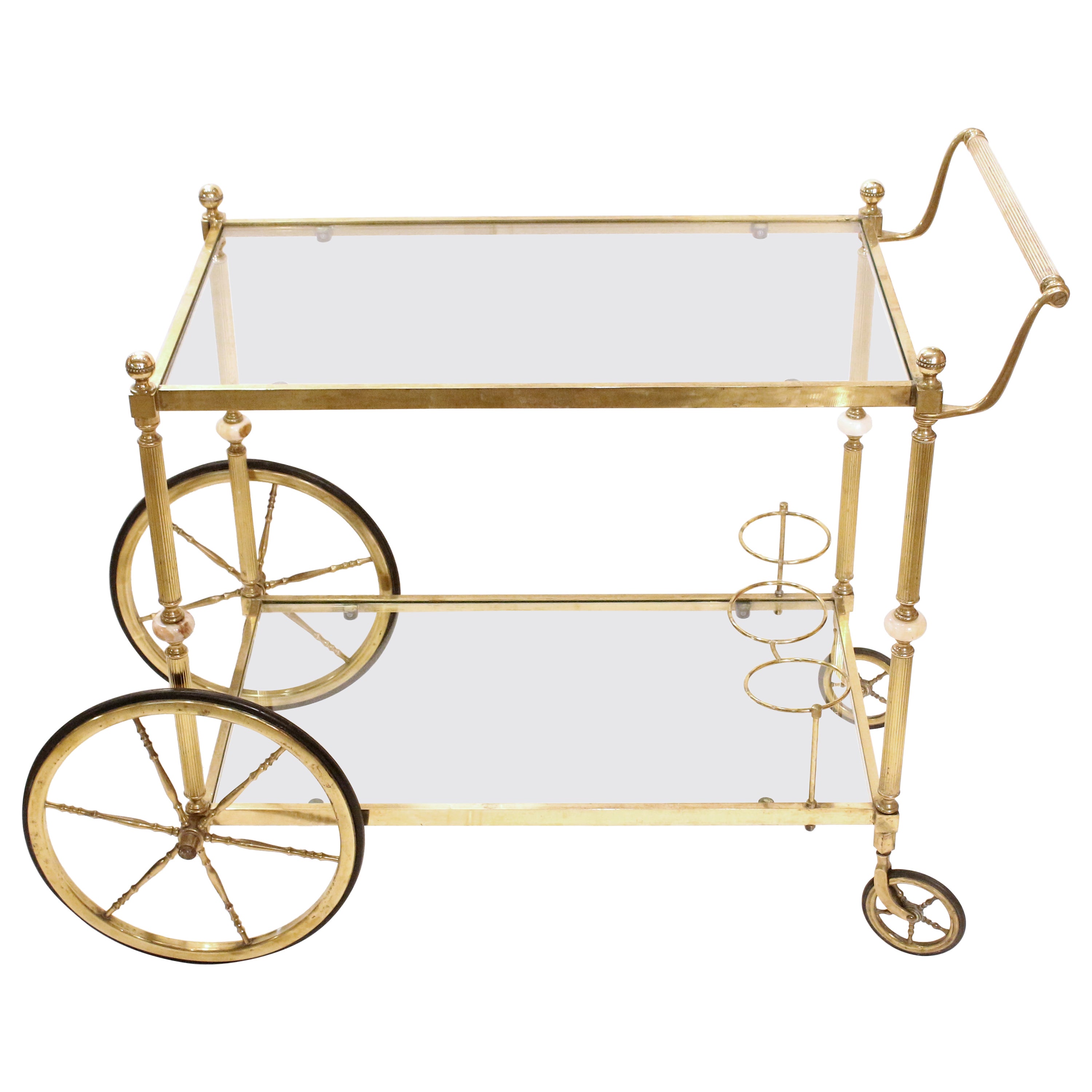 Circa 1920
s-30s Anglo-French Brass 
Glass Drinks Trolley