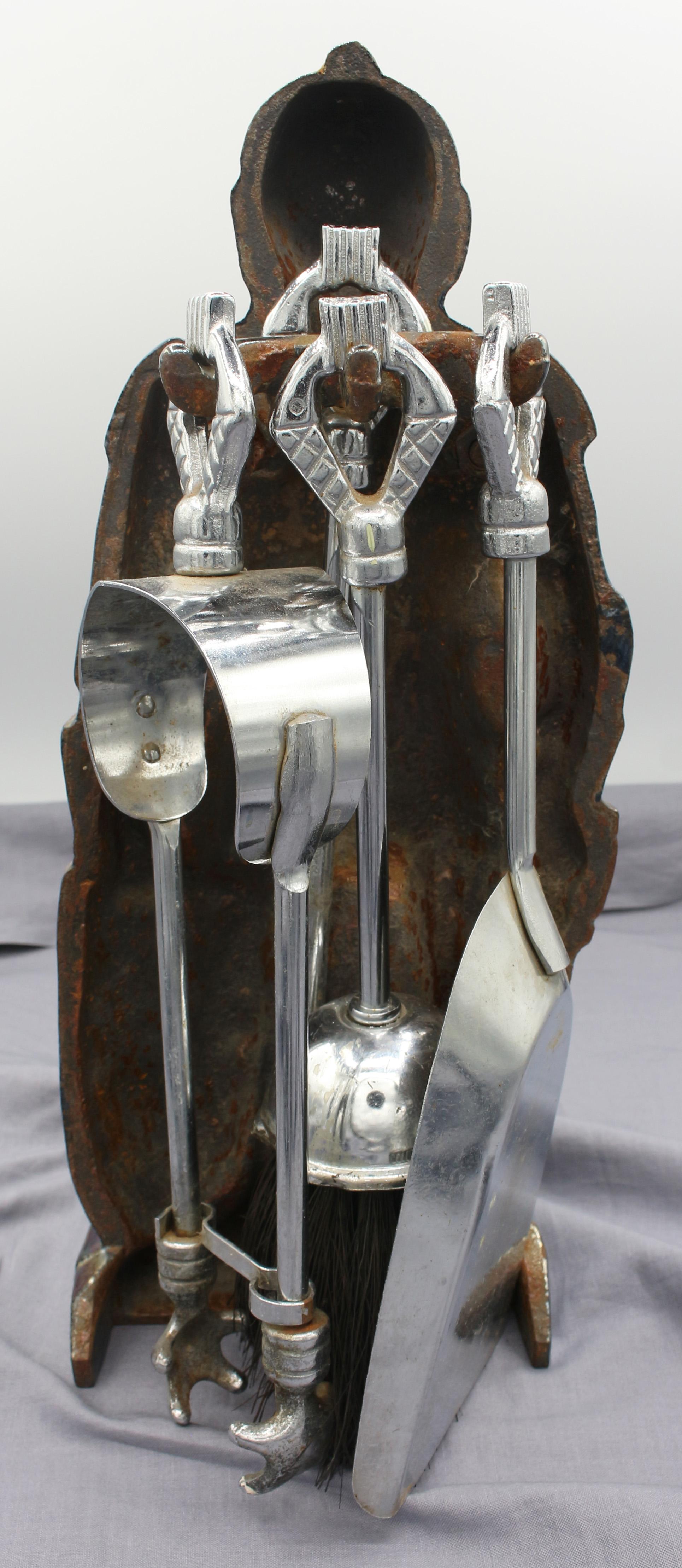 Art Deco Circa 1920s-30s English Knight Companion Fire Tool Set For Sale